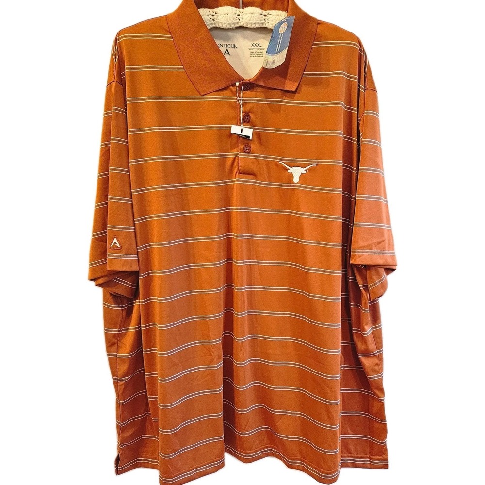 UT Texas Longhorns Orange White Striped Antigua Mens 3XL Polo Shirt